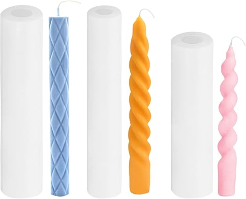 PATIKIL Paquete de 3 moldes para hacer velas cónicas, molde de vela en espiral 3D, molde largo de silicona torcida para velas para hacer velas, mesa