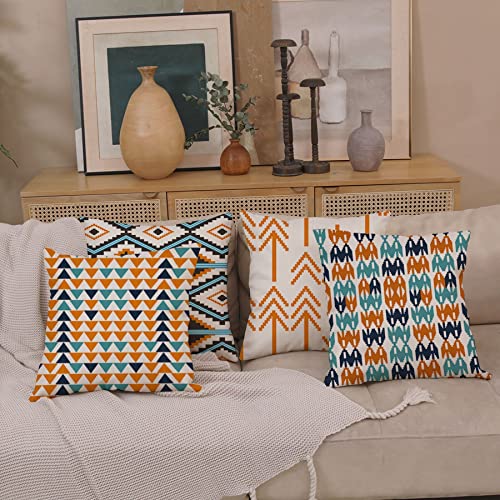 Ezving Modern Simple Yellow Triangle Geometric Style Linen Vibrant Orange Outdoor Decorative Throw Pillow Covers 20X20 Inches Set Of 4 #TOP1