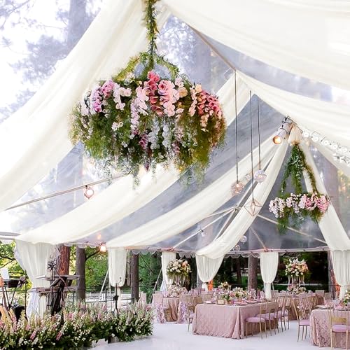 8 Panels Ivory Ceiling Drapes for Wedding Ceiling Drapes 5ftx20ft Wedding Arch Draping Fabric Sheer Curtains Voile Chiffon Drapery Draping Wedding Ceiling Decorations for Party Ceremony Stage Swag