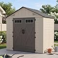LazySunsets 8x6 Ft Outdoor Storage Shed, Large Resin Outdoor Shed with Floor Included, Windows & Lockable Door, Garden Plastic Storage Sheds for Bike, Lawn Tools, Garbage Can
