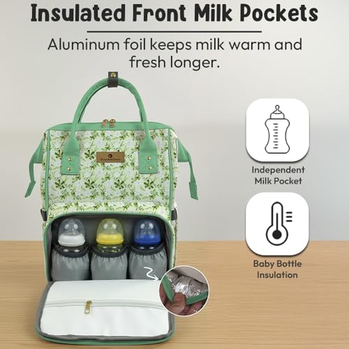 Image of StarAndDaisy Baby Bag for Mother Travel /Diaper Bag with Insulated Baby Bottle Pocket /Diaper Bag for Mothers for Travel with Multi Compartments, Waterproof Diaper Bags for Mom -Green