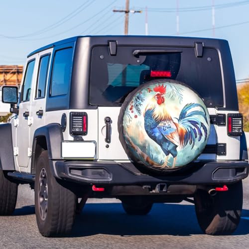 Image of Dujiea Colorful Rooster with Long Tail Spare Tire Cover, Universal Wheel Tire Cover Waterproof Dust-Proof Tire Protectors for Trailer Rv SUV Truck Camper and Many Vehicle 14 15 16 17 Inch
