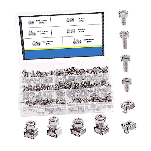HOMSFOU Professional Practical Screws Set for Server Cabinet Including Cage Nuts Rack Screws