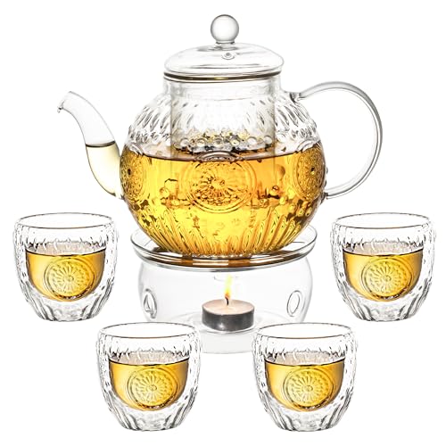Bandesun Vintage Glass Teapot Set with 4 Cups
