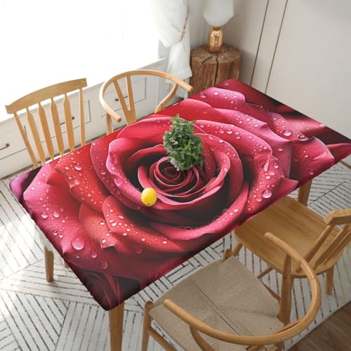 Xzeit Pink Rose Pattern Rectangle Tablecloth Elastic Fitted Table Covers for 5 Ft Tables Stretch Table Cloths Outdoor Waterproof Table Cloth Cover for Picnic Camping Indoor Outdoor 30