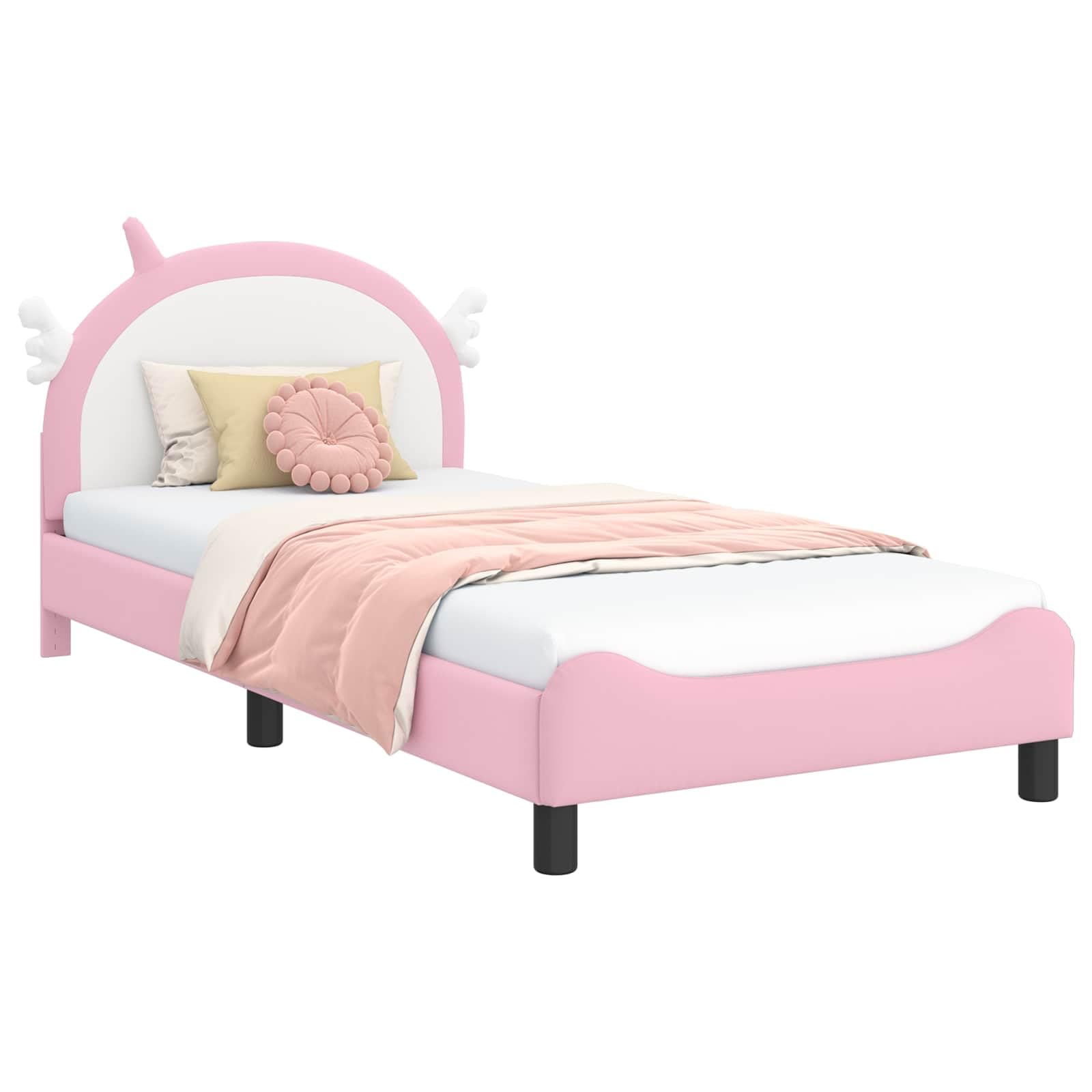 Nowoczesna drewniana rama Minimalistyczny design Różowy 80 x 200 cm | Łóżko Dziecięce 80x200 cm z Ramą i Zagłówkiem Różowy PU Nowoczesny Stelaż z Pojemnikiem na Książki