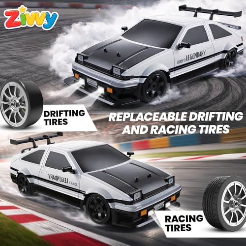 Image of Big Remote Control Car - Silver | 2.4G Rechargeable Remote Control Drift Car with 100m Range | Smoke Effect, LED Lights & Music | High-Speed | Best Gift for Boys & Girls 2 3 4 5 6 7 8+ Years