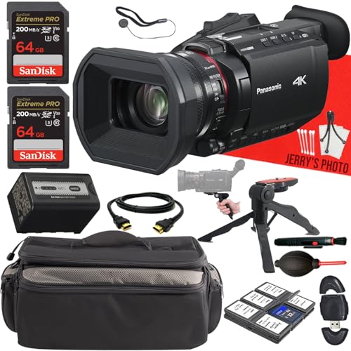 Panasonic HC-X1600 UHD 4K HDMI Camcorder with 24x Zoom + 2PC 64 GB Memory + Camera Carrying Case + Hand Grip Tripod + Deluxe Cleaning Kit + More (15pc Bundle)