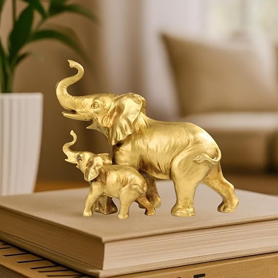 Golden Elephant Statue for Home Decor, Baby Figurine Showpiece fo...
