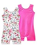 Nokecina Gymnastics Leotards for Girls 2 Packs Size 1-2t Shiny White Rose Flower Toddler Bodysuits with Shorts