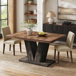 LITTLE TREE Rectangle Dining Table, 47″ Kitchen Table for 4, Black & Brown