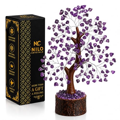 Nilo Crystals Amethyst Crystal Tree of Life Purple Gifts for Women Feng Shui Gemstone Bonsai Tree Shelf Decor for Living Room & Office 1012 Inch Mini Crystal Guide Included