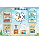 calendario ninos EMPAQUETADO CON DIFERENTES CARACTERÍSTICAS: Incluye reloj, días de la semana, fecha, mes, año, temperatura, clima, estaciones, sentimientos, 12 días festivos y 24 actividades. Fichas en blanco incluidas para una personalización ilimitada.