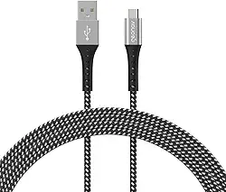 Geonav Cabo USB-A para micro USB, 1.2 metros, nylon trançado, resiste até 10 mil dobras, tranferência de dados até 480 Mbps, ESMIBK, preto