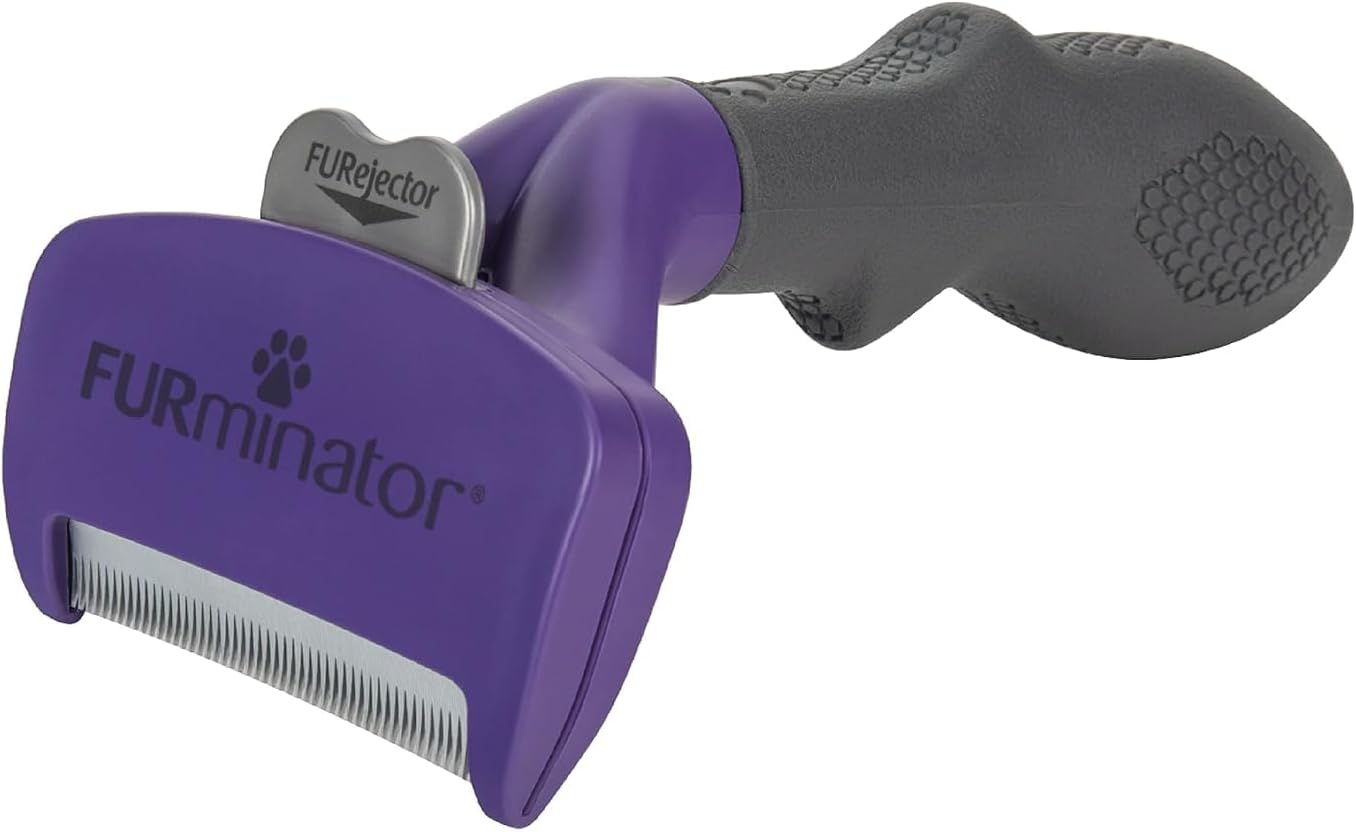 FURminator Medium to Large Cat deShedding Tool for Long Hair | Reduces Loose Hair From Shedding, Easy Clean-Up, For Cats Over 10 lbs, Use Weekly, Ergonomic Handle For Comfort