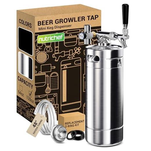 NutriChef Pressurized Growler Tap System - Stainless Steel Mini Keg Dispenser Portable Kegerator Kit - Co2 Pressure Regulator Keeps Carbonation for Craft Beer, Draft and Homebrew - PKBRTP100.5 (128oz)
