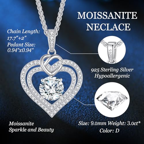 OOBEE Moissanite Heart Necklaces for Women, 1- 4 Carat Moissanite 925 Sterling Silver Gold Plating Fine Women Necklace，Ideal Anniversary Birthday Christmas Valentine Mothers Day Jewelry Gifts for Mom Wife Her Girlfriend4