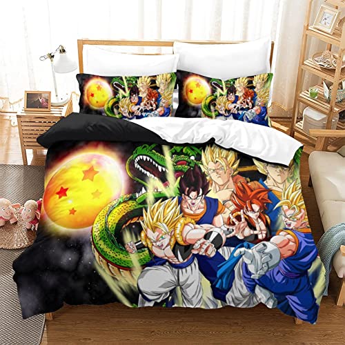 Dragon Ball Cubierta De Edredón Funda De 3 Piezas Impreso En 3D,Fundas De Almohada, Adventure Hot-blooded Anime Funda Nórdica Cremallera Oculta, Microfibra,Apto Para Adultos Y Niños King(220x240cm)