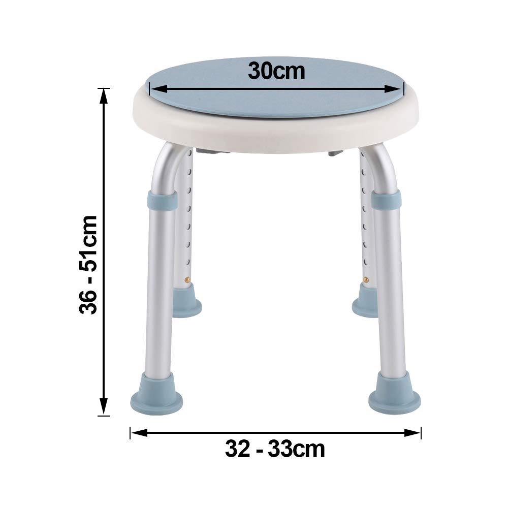Sonnewelt Duschhocker Duschstuhl Belastung 136kg 360°Drehbar Badhockerund Höhenverstellbar 36-51 cm Anti-Rutsch-Füße Stabil badhocker für die dusche-Ohne Bohren