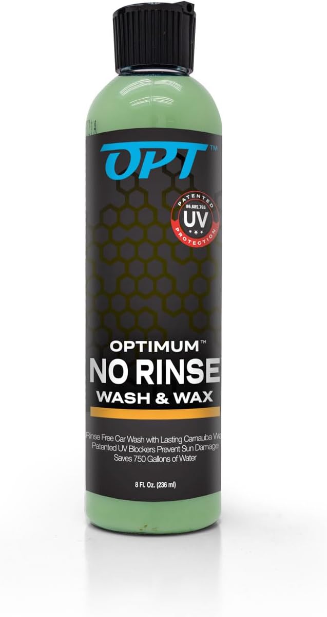 Optimum No Rinse Wash and Wax – Rinseless Car Wash Formulated with Carnauba Wax with UV Protection - For Cars, RVs, Trucks, Motorcycles and more (8 oz.)