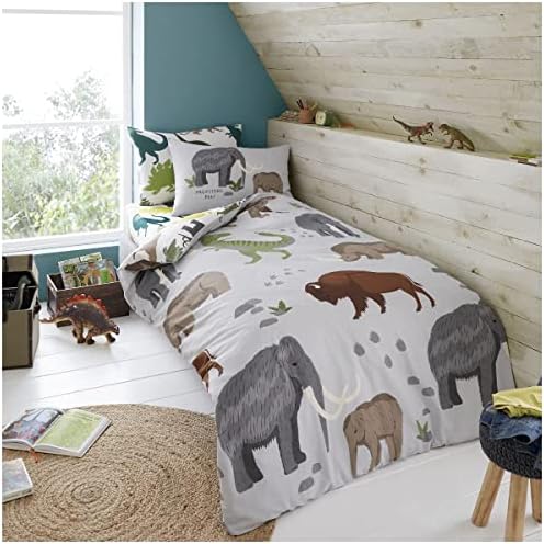 Lions Kids Single Duvet Cover Set, Boys Dinosaur Bedding with Matching Pillowcases, Ultra Soft Reversible Soft Quilt Covers, Multicolour, 135x200cm