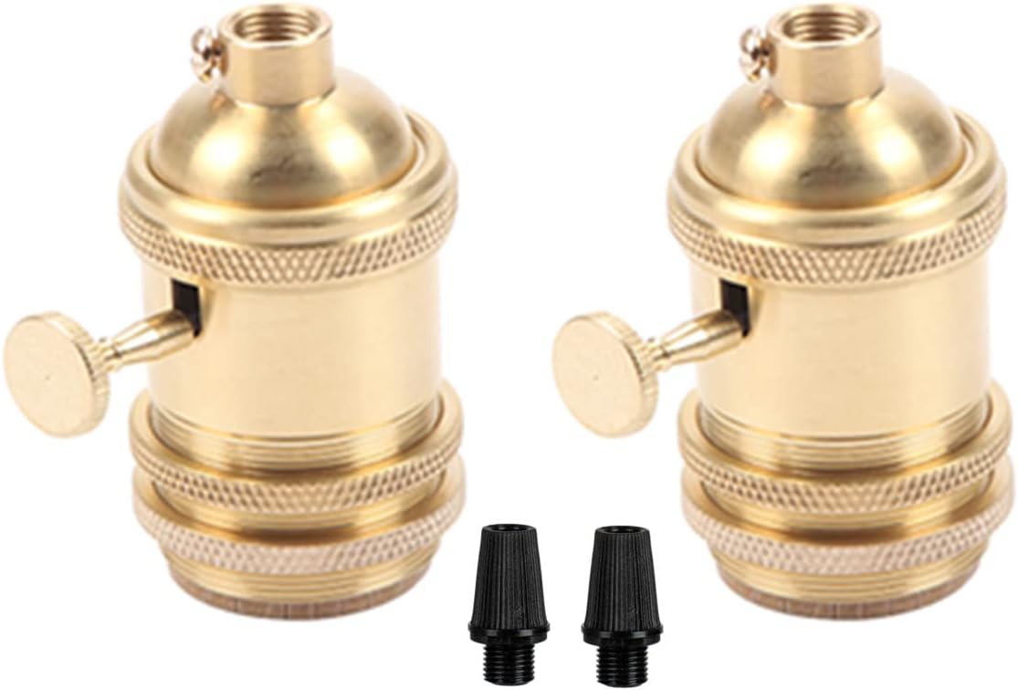 EFINEHOME 2 Pack Lamp or Fixture Replacement, E26/ E27 Solid Brass Industrial Light Socket Vintage Edison Pendant Lamp Copper Holder with Switch (Natural Brass-Keyless)