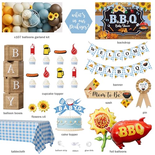 Blue BBQ Baby Shower Decorations for Boys, It's a Baby Q Baby Shower Decoration Set, Barbecue Theme Balloon Garland Backdrop with BabyQue Tablecloth for Summer Picnic Baby-Q Baby Boy Shower Party by Kudapity - Used condition - Image 3