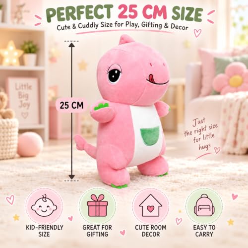 Image of Pink Dinosaur Soft Toy for Kids|25 CM Cute Plush Stuffed Animal| Soft Cuddly Dino Toy for Boys & Girls| Huggable Playtime Companion, Birthday Gift, Room Decor