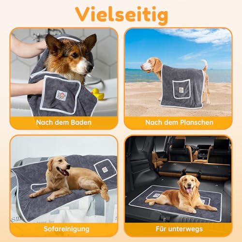 Laamsamling 120x70cm Hundehandtuch, 2 Stück Hundehandtuch Extra Saugfähig mit Griffaschen, Mikrofaser-Handtücher für Hunde und Katzen – ideal für Kleine, Mittelgroße und Große Hunde