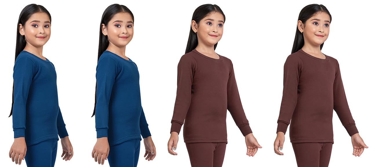 Girls Blended Cotton Thermal Round Neck Full Sleeves Inner Top Winter Wear for Kids and Baby (Pack of 4) (13 Years to 14 Years) (BLBLBRBR) 1