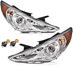 PIT66 Headlight, Compatible with 2011-2014 Hyundai Sonata Headlamp Assembly Driver & Passenger Side Clear Lens Chrome Housing #209150009 921013Q000 209149009