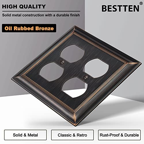 [2 Pack] Bestten Oil Rubbed Bronze Zinc Alloy 2 Gang Duplex Wall Plate, Grand Collection Decorative Metal Receptacle Outlet Cover #TOP1