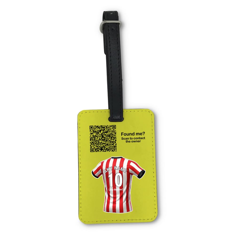 UNIGIFT Personalised Gift - Stoke-on-Trent Fan Yellow Luggage Tag (Red and White Stripes Football Jersey Design) Custom Name Baggage Suitcase Bag - Staffordshire ST4 Club