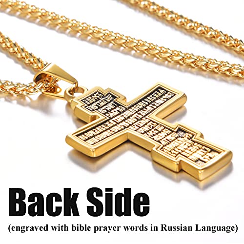 U7 Russian Orthodox Cross Pendant/Praying Hands/Ichthys Sign for Men Women Stainless Steel 18K Gold Plated Jesus Pendant Christian Religious Necklaces, Length 22" Silver Black Gold4
