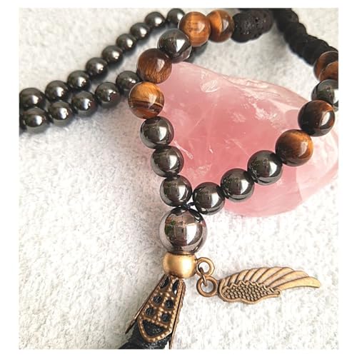 JAPAMALA 108 CONTAS EM PEDRAS NATURAIS OLHO DE TIGRE, LAVA VULCÂNICA E HEMATITA