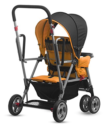 Joovy Caboose Sit and Stand Double Stroller with Rear Bench and Standing Platform, 3-Way Reclining Seats, Optional Rear Seat, and Universal Car Seat Adapter (Amber)
