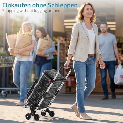 Rubberneck Einkaufstrolley klappbar mit Kühlfach & Treppensteiger – Einkaufswagen mit 3 Rädern, faltbar, leicht & stabil – Shopping Trolley für Getränke, Senioren & Haushalt