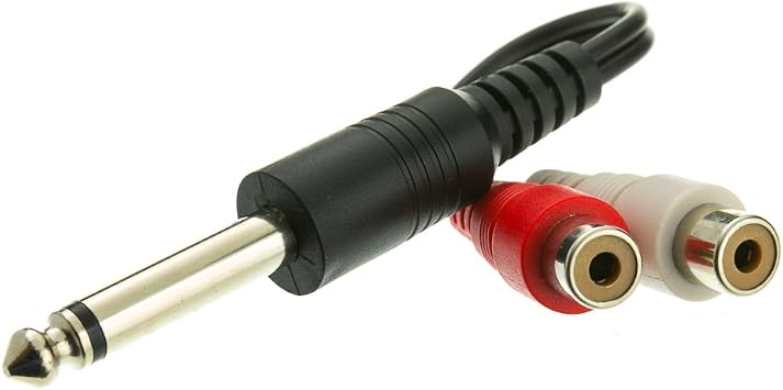 CableWholesale 1/4 inch Mono Phono to Dual RCA Adapter, 1/4 Mono Male to Dual RCA Female, 6 inch