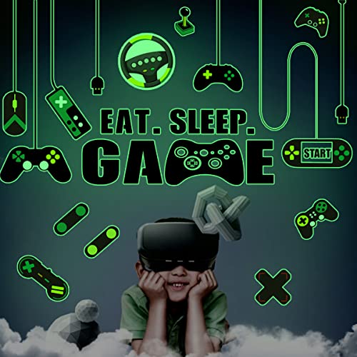 Glow in The Dark Game Wall Decal Decor Gamer Wall Stickers Boy Wall Stickers Game Wall Decor for Boys Room Kids Bedroom Home Playroom Decoration