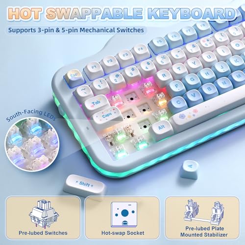 Image of YUNZII C98 Wireless Mechanical Keyboard with Number Pad,98 Key BT5.0 /2.4G /USB-C Hot Swap Gasket Mount with PBT MOA Keycaps,Custom RGB,Cute Cake Keyboard for Win /Mac (Blue, Milk V2 Linear Switch)