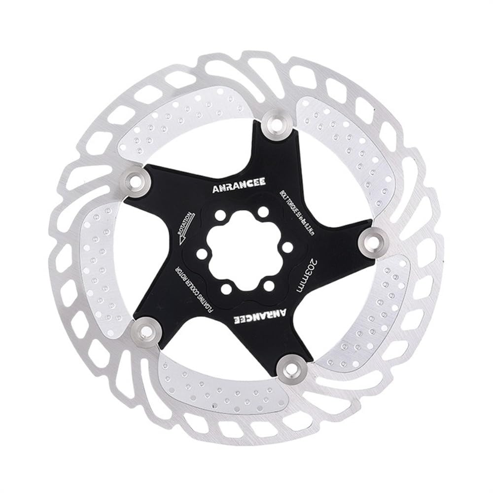 Disco Freno Padres flotantes de Freno de Disco de enfriamiento de Bicicleta de montaña 140 mm 160 mm 180 mm 203 mm 6 Pernos enfríe Rotor de Bicicleta Freno Disco(Metal 203mm Black)
