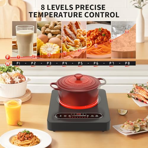 VBGK Glaskeramikkochfeld, 220V 2000W Elektrische Kochplatte mit LED-Touch-Steuerung, 10 Leistungsstufen, Timer, Sicherheitsschloss, Tragbares Kochfeld, Cerankochfeld 1 Platte