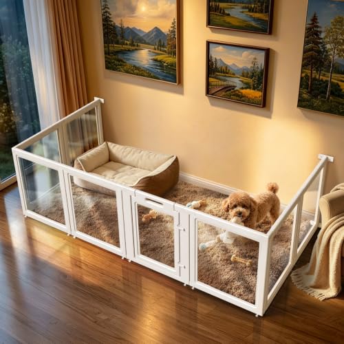 Image of FXW AuraSpace Acrylic Dog Playpen with Fence-to-Wall Anchors, 24 inchH, 8-Panel