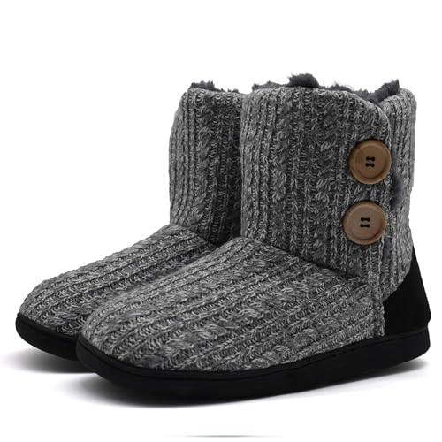 KuaiLu Chausson Botte Femmes Hiver Chausson Montant Laine Peluche Chaud Fourrure Doublure Charentaise Maison Memoire de Forme Pantoufle Slippers Bottine...
