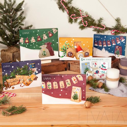 Foto von LIVAIA Adventskalender 2026 Frauen, Männer und Kinder: DIY Set zum Befüllen mit kleinen Geschenken - 24 bedruckte Papiertüten, Holzklammern, Adventskalender Tee Aufkleber - Ideal für Geschenke