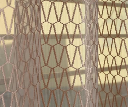 Image of HOME UTSAV Premium Sheer Net Curtain for Window 5 Feet | Transparent Net Fabric with Geometric Design | Pack of 1, Beige