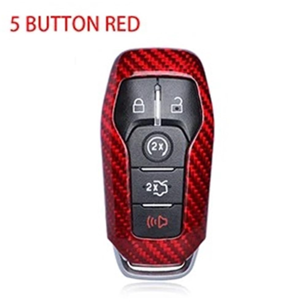 Carcasa de Fibra de Carbono para Llave Inteligente con Control Remoto de 3 y 5 Botones para Ford para Mustang 2015-2017 / v Explorer 2016-2017 para Llave de Coche(3 Button Red)