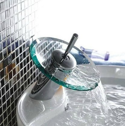 Mitigeur pour lavabo, robinet cascade en verre, levier en laiton chromé, robinet de salle de bains  1 & 1485 x 6 