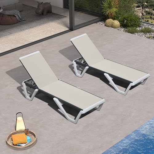 PURPLE LEAF Outdoor Chaise Lounge Set of 2 Plastic Pool Lounge Ch...
