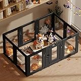 Hoencraft Clear Acrylic Dog Playpen Indoor, Puppy Cat Small Pet Play Pen, Easy Assemble & Disassemble Sturdy Plastic Dog Fence with Heavy Duty Door Lock (24In H, 10PCS), Black